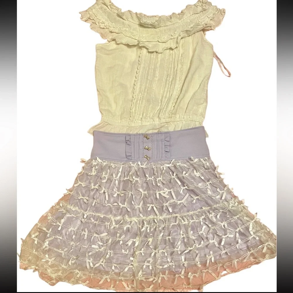💜Liz Lisa CottageCore Babydoll Coquette Mini skirt skort White Top Skirt Set✨ - Picture 4 of 9